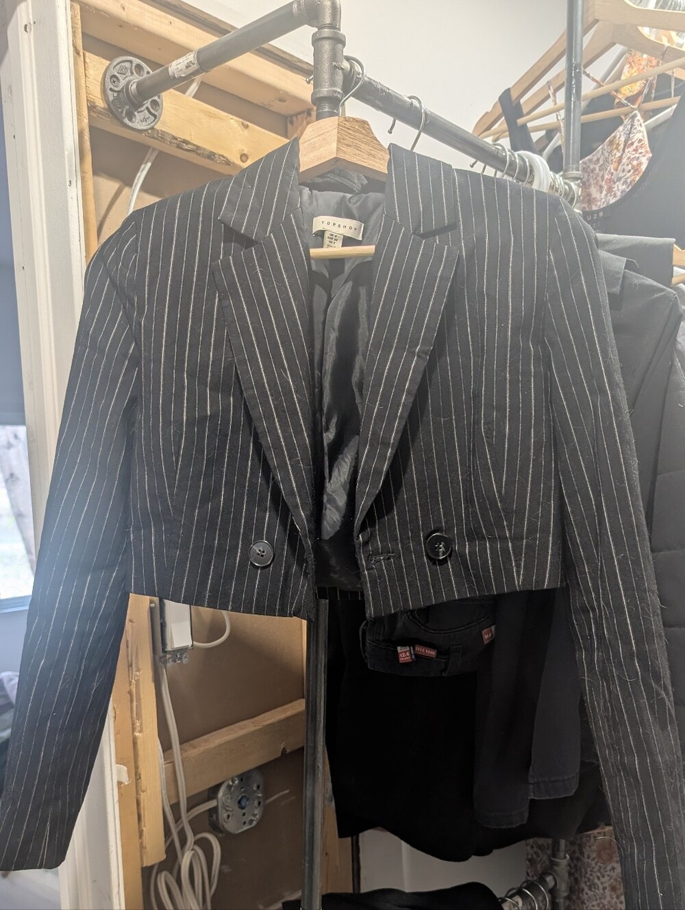 Topshop Black Cropped Pinstripe Blazer